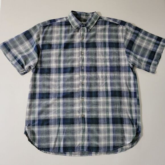 Eddie Bauer Men's Plaid Textured Short Sleeve Button-Down Shirt - Picture 1 of 12